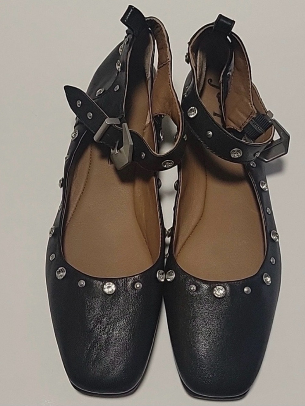 Free People Mary Jane Black Studded Ankle-Strap Flats. It fits like size 9